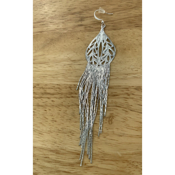 Silver Tone Fringe Tassel Dangle Boho French Hook Fashion Statement Earrings NEW - Picture 6 of 7